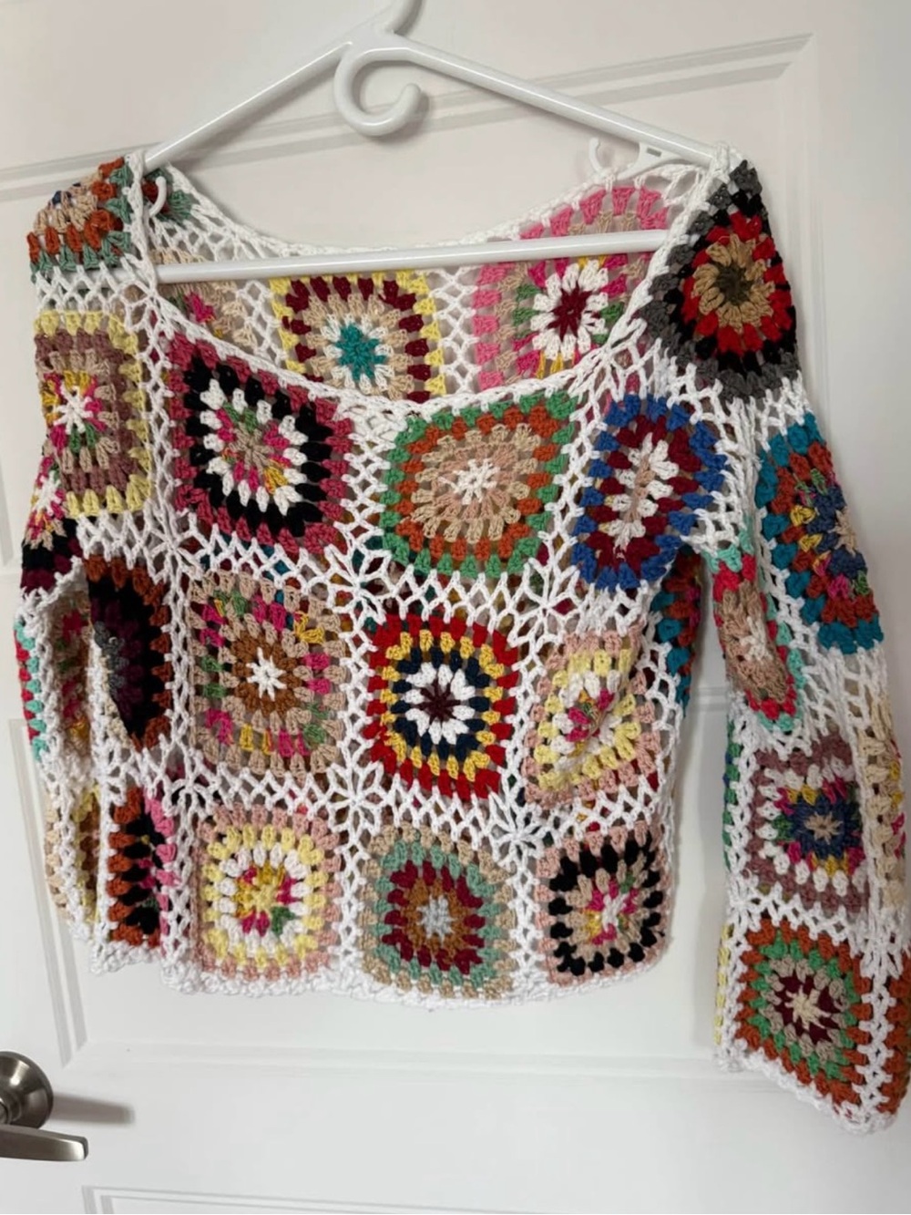 Handmade Multicolor Crochet Granny Square Top